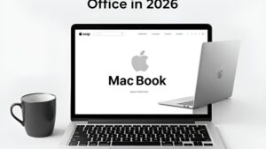 Современное рабочее место с ноутбуком Apple MacBook для эффективной работы в офисе от Notebookbe