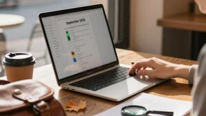 Студент проверяет состояние ноутбука, чтобы правильно выбрать MacBook для учебы в сентябре 2026 года